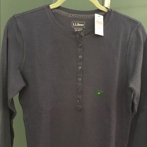NWT - LL Bean waffle weave blue long sleeve Henley